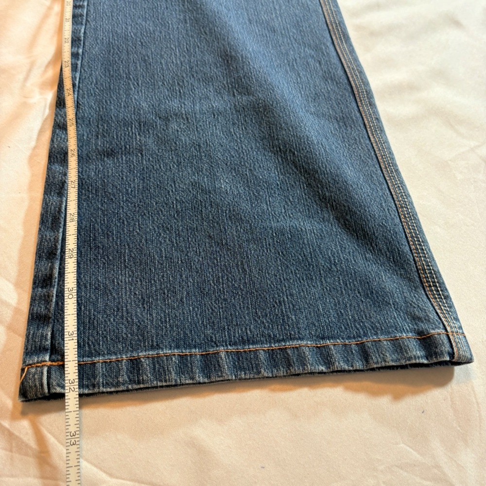 French Cuff Wide Leg Jeans Womens Size 12 Blue Stretch Denim Dark Wash Trousers - Picture 9 of 10